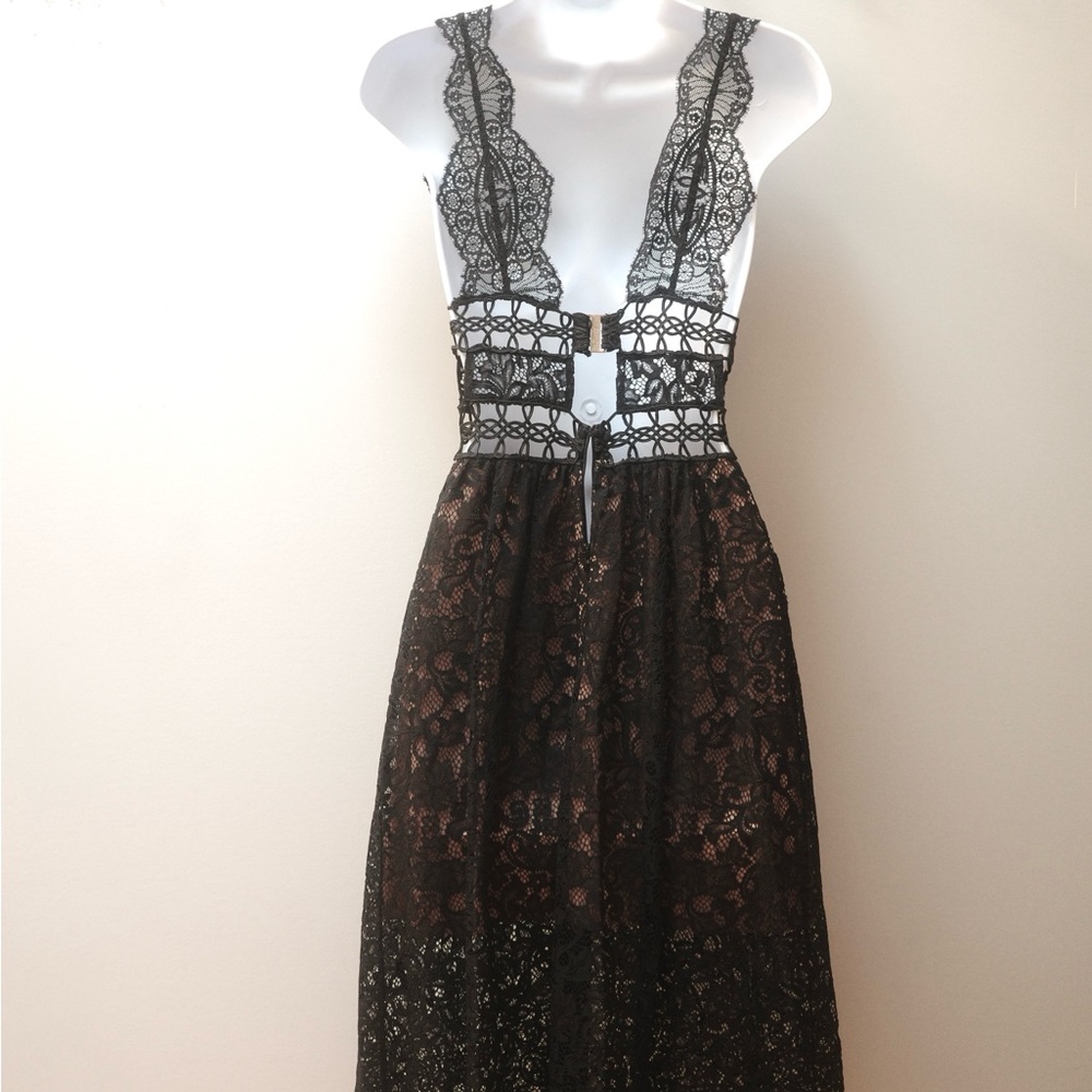 For Love And Lemons Black Lace Cocktail Midi Dress - Picture 9 of 12